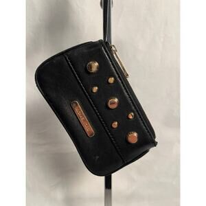 Michael Kors Black Studded Leather Wristlet Wallet – Gold Hardware, Small Zip